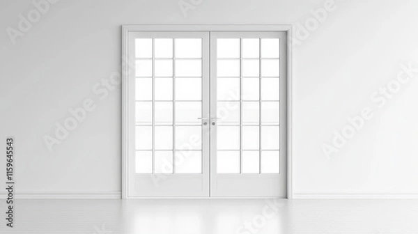 Fototapeta PVC sliding glass door isolated on white background, real interior clear window pane frame element for front store office design
