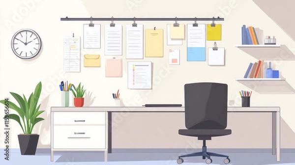 Fototapeta Realistic cork board with memo papers. Vector illustration of bulletin with pinned message stickers, weekly schedule planner, to-do list sheet, blank color sticky notes. Time management template