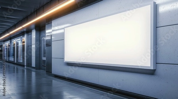 Fototapeta Modern Underground Metro Station with Blank Billboard for Advertisement in Urban Setting