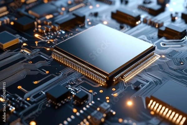 Fototapeta Three-Dimensional Modern CPU Chip: Central Processing Unit Isolated on White Background