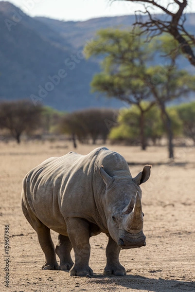 Fototapeta white rhino in the wild