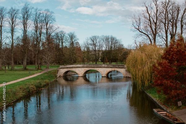 Fototapeta bridge over the river during autumn time in Cambridge, UK