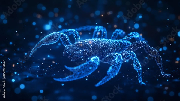 Fototapeta A Scorpion of blue glowing dots. Scorpio of the particles. Vector illustration