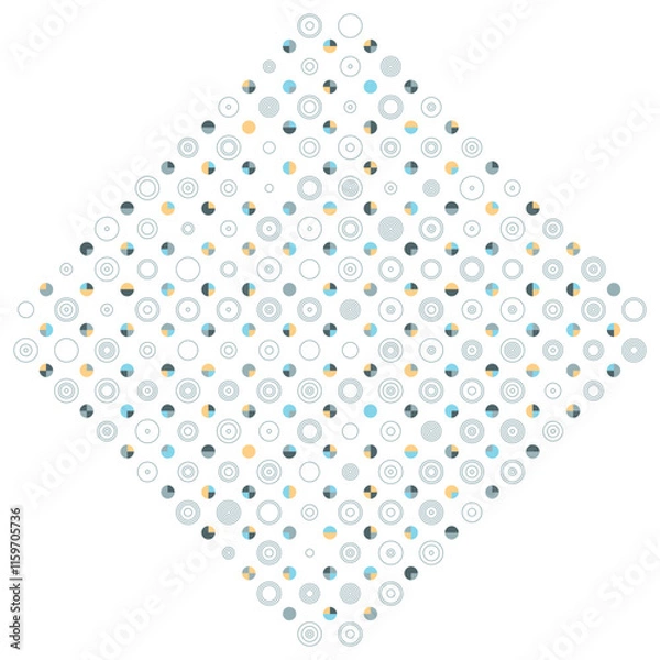 Fototapeta Rhombus Polka-Dot vector pattern on white background.  Geometric texture with tiled circles and semicircles. Great for T-shirt prints, home decor, carpets, tablecloth and stationery.