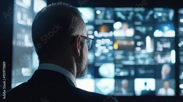 Fototapeta Corporate professionals in a modern digital workspace. Featuring smart screens and advanced tech