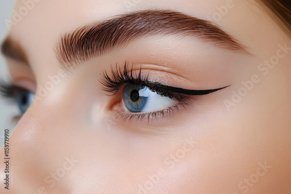 Fototapeta Close-Up Portrait of a Woman's Eye with Artistic Eyeliner and Long Lashes