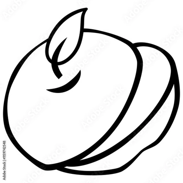Fototapeta Apple with slice detached handdrawn doodle sketch handdrawn doodle