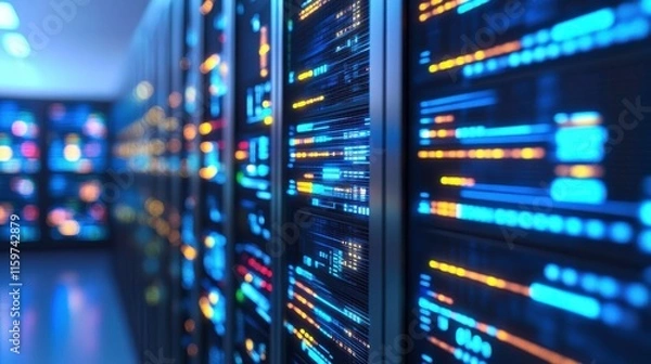 Fototapeta High-Contrast Digital Communication and Networking Room