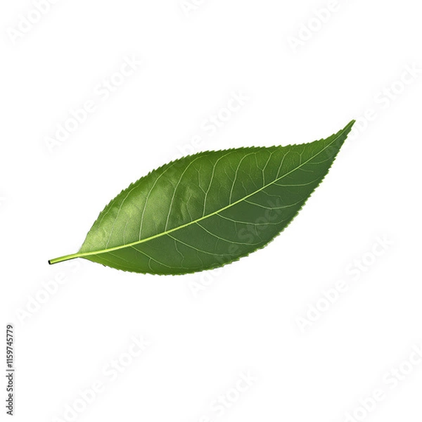 Fototapeta Vibrant green leaf isolated on white background representing nature and growth