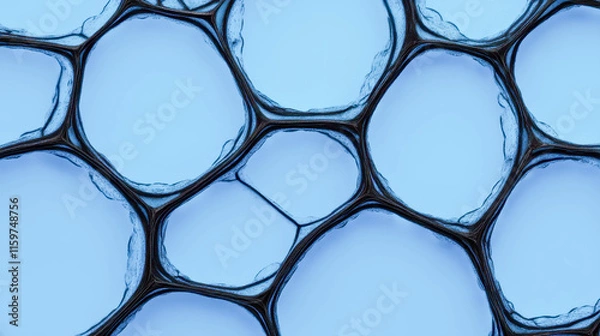 Fototapeta Abstract close-up of interconnected bubble structures creating a mesmerizing pattern in shades of blue and black