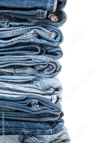 Obraz stack of jeans on white background