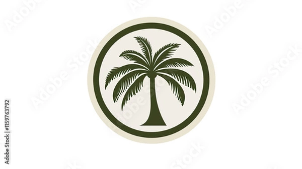 Obraz A circular logo featuring a stylized palm tree in green tones, representing nature and tranquility.
