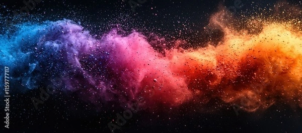 Fototapeta A vibrant cloud of colorful dust and particles swirling in a cosmic manner.