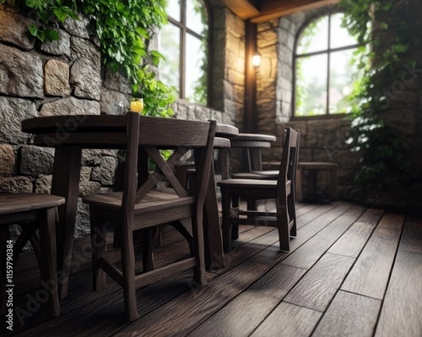 Fototapeta Discover the magic of a romantic getaway in this historic castle room, featuring an elegant setup perfect for a honeymoon or luxury escape Imagine intimate evenings with candlelit dinners and serene