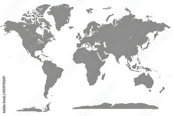 Fototapeta Global Perspective: A simple, detailed grayscale world map. Perfect for presentations, reports, and educational materials. 