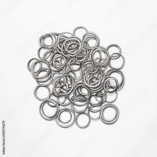 Obraz Collection of silver metal o-rings on white background