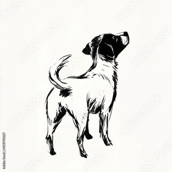 Fototapeta Black and white sketch of a standing dog looking up