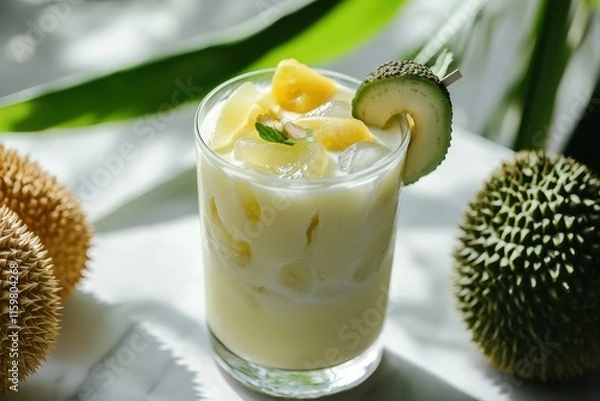 Obraz Es teler is an Indonesian chilled fruit mix made with avocado young coconut jackfruit durian jelly and milk