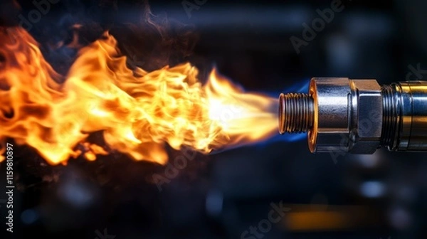 Fototapeta Industrial burner showcasing vibrant flames, highlighting combustion power and efficiency in modern energy systems for optimal performance solutions.