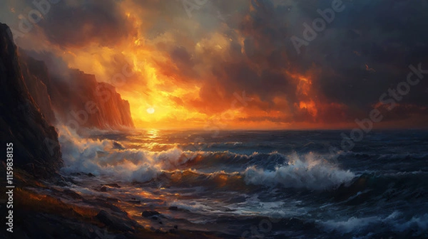 Obraz  coastal cliffs sunrise