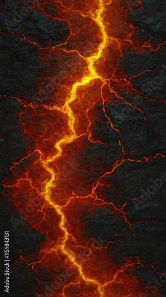Fototapeta A fiery lava texture with glowing cracks against a dark background.