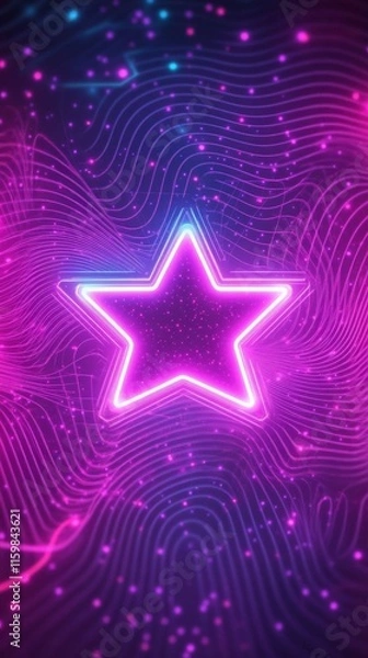 Fototapeta A glowing neon star on a vibrant, wavy background.