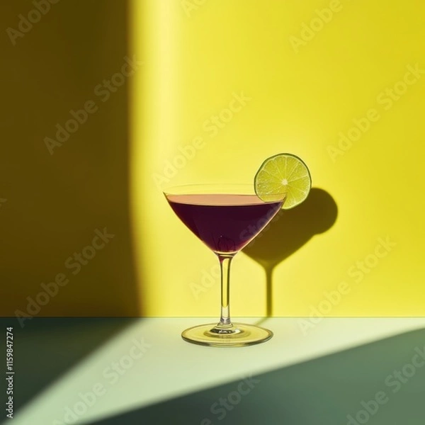 Fototapeta Classic cocktail served in a stylish glass. Featuring vibrant colors and garnished with a slice of lime