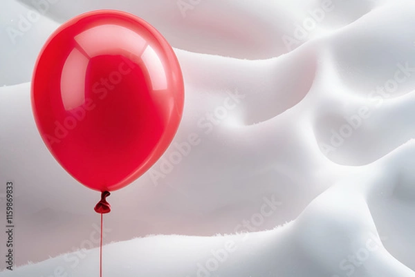 Fototapeta A vibrant red balloon floats against a backdrop of soft, white fabric. The contrasting colors and textures create a visually striking image.