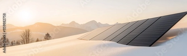 Fototapeta Solar panels in the snow. Energy-saving station. Alternative energy. Reduced productivity in winter due to snow. Small business. Solar Powered Business