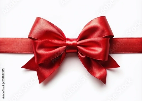 Fototapeta Realistic Red Ribbon and Bow, Isolated, White Background, Copy Space