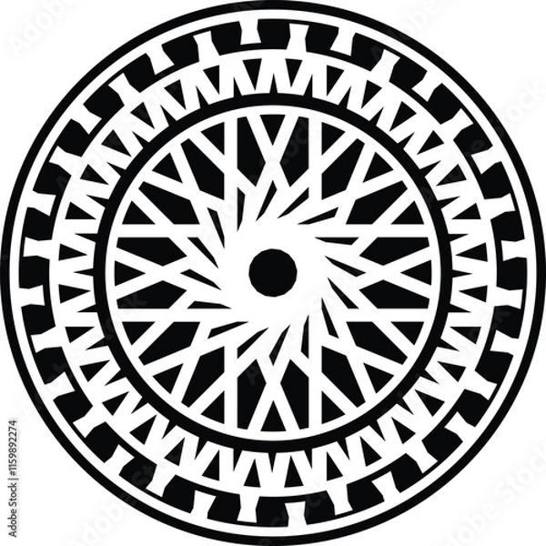 Fototapeta mandala a black circular vector illustration with concentric rings containing geometric patterns