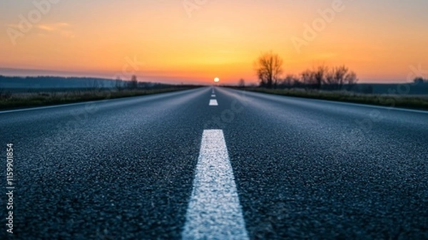 Fototapeta Sunset journey on open road tranquil landscape photography serene environment low angle view adventure inspiration