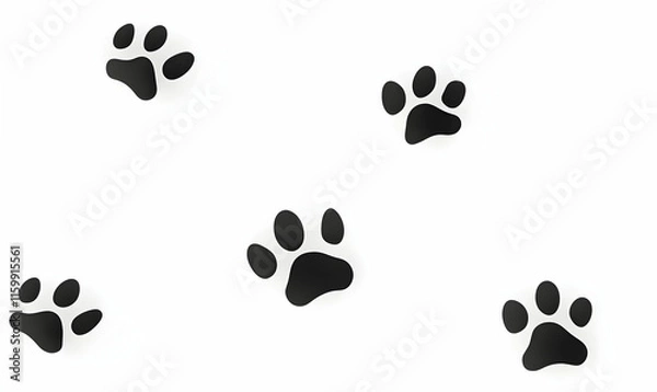 Fototapeta Simple graphic of black paw prints on white background, perfect for pet-related designs, websites, or branding.  Clean and minimalist aesthetic.