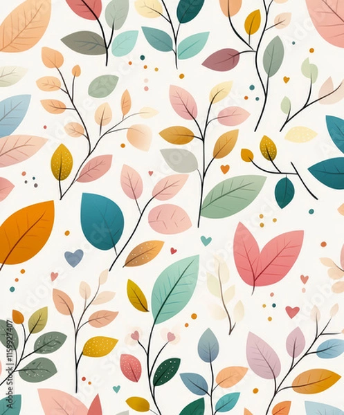 Fototapeta Colorful autumn leaves pattern design, perfect for seasonal backgrounds, textile prints, and fall-themed home decor inspiration. Enhance your cozy space.
