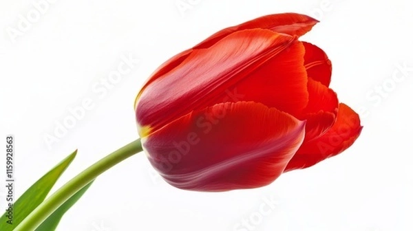 Fototapeta A close-up of a vibrant red tulip with its smooth, elegant petals and bold color, isolated white background