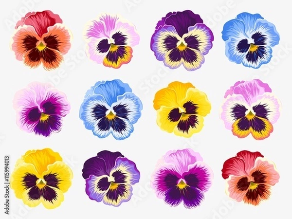 Fototapeta Set of pansy flowers