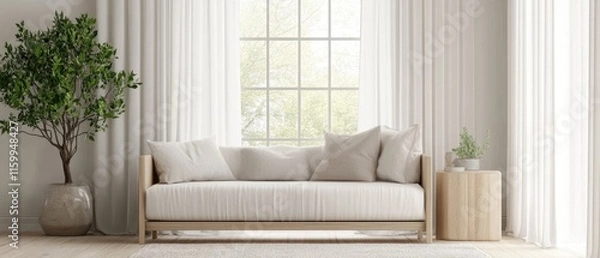 Fototapeta White room with window and curtains