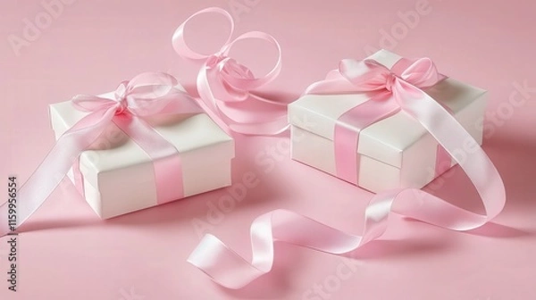 Fototapeta Celebratory gift boxes soft pink background stylish display festive mood