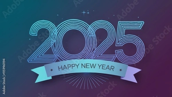 Obraz A modern vector template for a 2025 Happy New Year greeting card and social media banner. Sleek, festive design perfect for holiday wishes and digital promotions.
