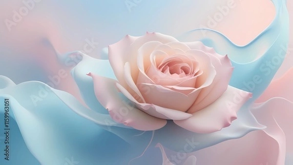 Fototapeta Tranquil abstract background with flowing pastel rose and sky blue hues, promoting serenity and balance