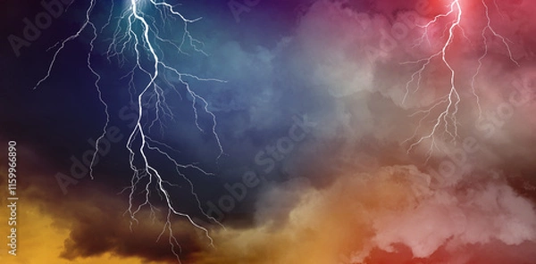 Fototapeta Lightning, thunder cloud dark cloudy sky
