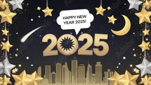 Obraz Creative and elegant Happy New Year 2025 greeting card concept with festive elements, perfect for celebrating the holiday season and sending warm wishes