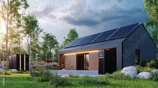 Fototapeta Solar power system battery installation, advanced energy storage, professional setup, 