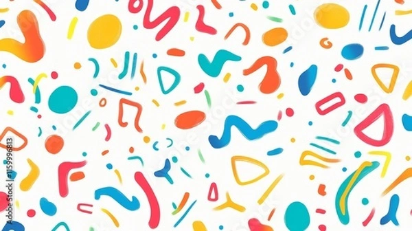 Fototapeta Abstract White Background With Hand Drawn Shapes Colorful Flat Design Vector Template For Wallpaper, Cover Design