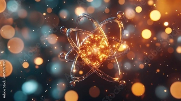 Fototapeta Abstract Atomic Structure with Golden Light Trails