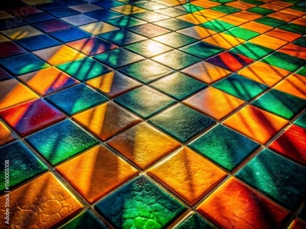 Fototapeta Dramatic Diagonal Light on Tiled Floor - Close Up Photography