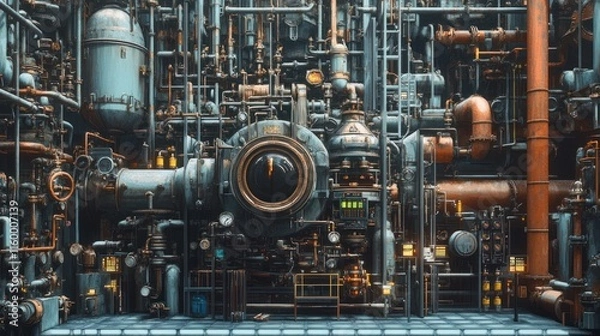 Fototapeta An industrial stock cracker machine surrounded by a complex system of pipes and storage tanks