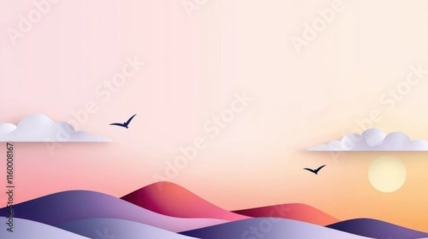 Fototapeta Sunset Over Rolling Hills Nature Landscape Serene Environment Peaceful Viewpoint