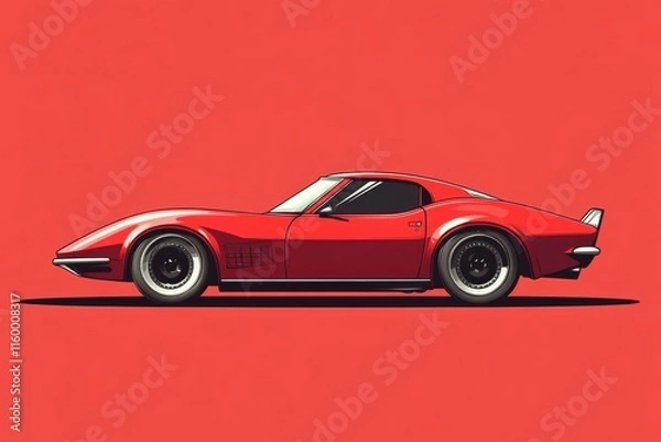 Fototapeta Classic Red Corvette Stingray Side Profile Illustration