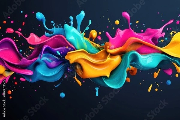 Fototapeta Vibrant multicolored paint splashes and swirls.